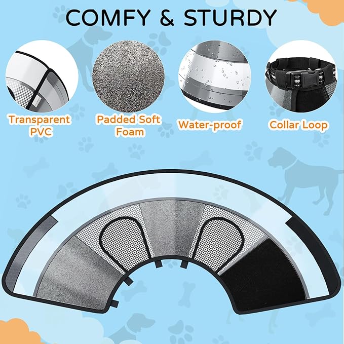 Dog Cone Collar for Large Dogs After Surgery, Mesh Windows PVC Transparent Dog Cone E Collar for Dog, Anti-Bite Lick Wound Healing Neuter Safety Practical Comfy Plastic Cone XXL