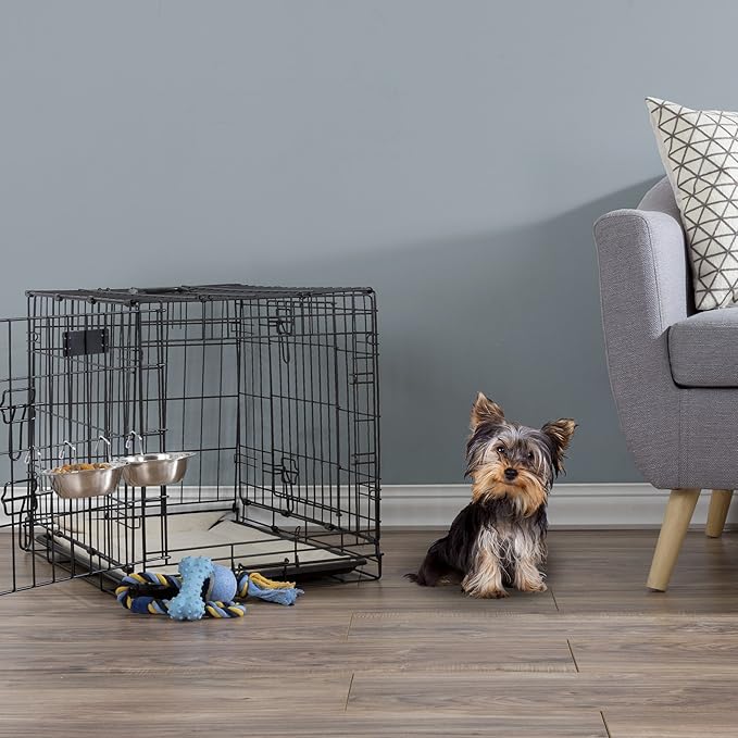 Set of 2 Stainless-Steel Dog Bowls - Cage, Kennel, and Crate Hanging Pet Bowls for Food and Water - 8oz Each and Dishwasher Safe by PETMAKER, Silver