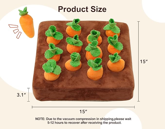 Interactive Dog Toys,Squeak Carrot Snuffle Mat for Dogs Plush Puzzle Toys 2 in 1 Non-Slip Nosework Feed Games for Pet Stress Relief with 12 Carrots…