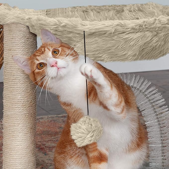 Furhaven 15.75" Tall Playground for Indoor Cats, Ft. Sisal Scratching Posts, Self-Grooming Brush, & Toy - Tiger Tough Hammock Interactive Playground - Cream, One Size