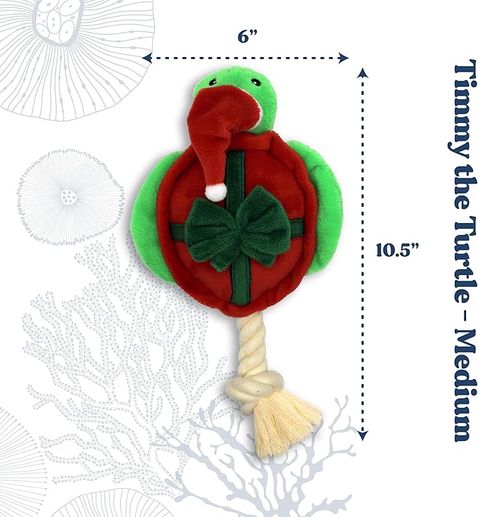 Holiday Collection Dog Toys | Medium Sized Santa - Timmy The Turtle | Cute, Durable, & Sustainable Plush Chew Toys for Dogs | Christmas Stocking Stuffer Gift