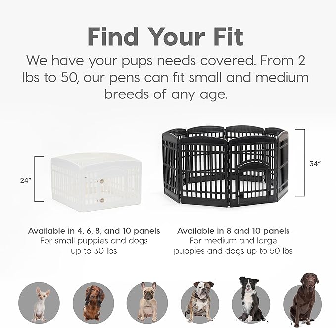 IRIS USA 24" 4-Panel Pet Dog Puppy Playpen with Door, for Puppies and Small Dogs, Keep Pets Secure, Easy Assemble, Fold It Down, Easy Storing, Customizable, White