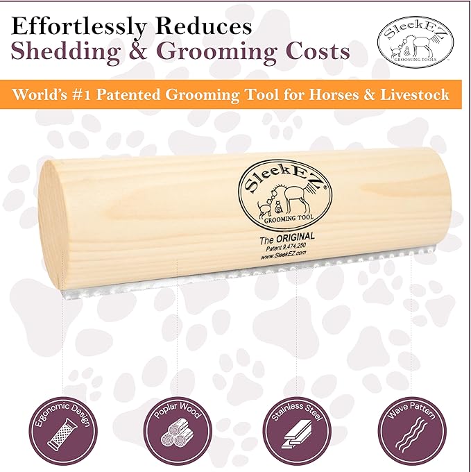 SleekEZ Deshedding Grooming Tool | Horse Brush Deshedder for Horse Grooming Kit | Pet Hair Removal Tool | Curry Comb | Deshedding Brush | Shedding Comb | Works on All Hair Types | Made in USA