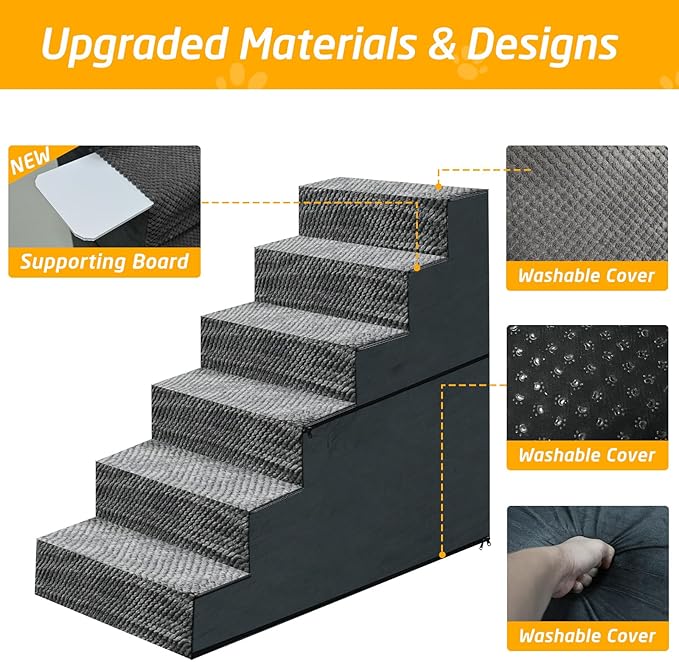28" H Dog Stairs for Large Dogs 6-Steps Dog Ramps for High Beds and Couch Non-Slip Extra Wide Pet Stairs for Old Dogs and Puppy and Cat - Stable & Durable Pet Steps with Machine Washable Cover Indoor