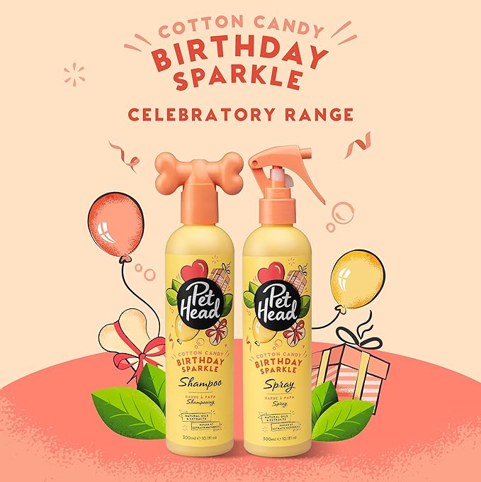 Pet Head Birthday Sparkle Dog Deodorizer Spray | Cotton Candy Scent| Ideal for Dogs with Sensitive Skin | Dog Birthday Present | Vegan | Gentle Formula for Puppies | Made in USA | 10.1 fl. oz.