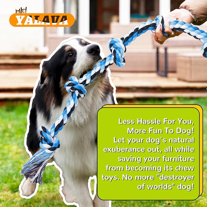 Large Dog Rope Toy for Aggressive Chewers, 3 Feet 5 Knots Heavy Duty Chew Toys for Teeth Cleaning, Cotton Rope Dog Tug Toy