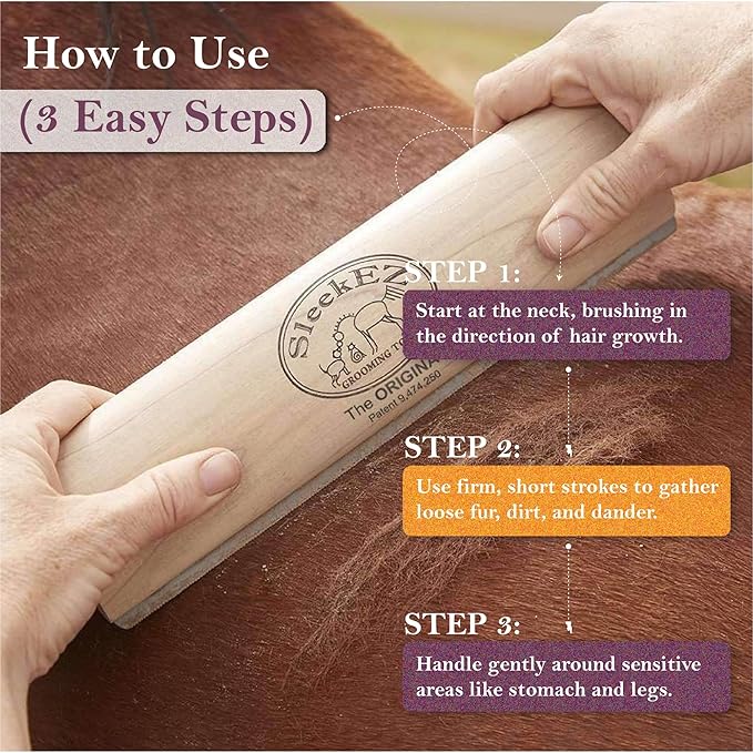 SleekEZ Deshedding Grooming Tool | Horse Brush Deshedder for Horse Grooming Kit | Pet Hair Removal Tool | Curry Comb | Deshedding Brush | Shedding Comb | Works on All Hair Types | Made in USA