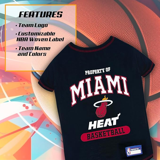 Pets First NBA Licensed Hoodies & T-shirt for Dogs & Cats, Miami Heat, X-Small