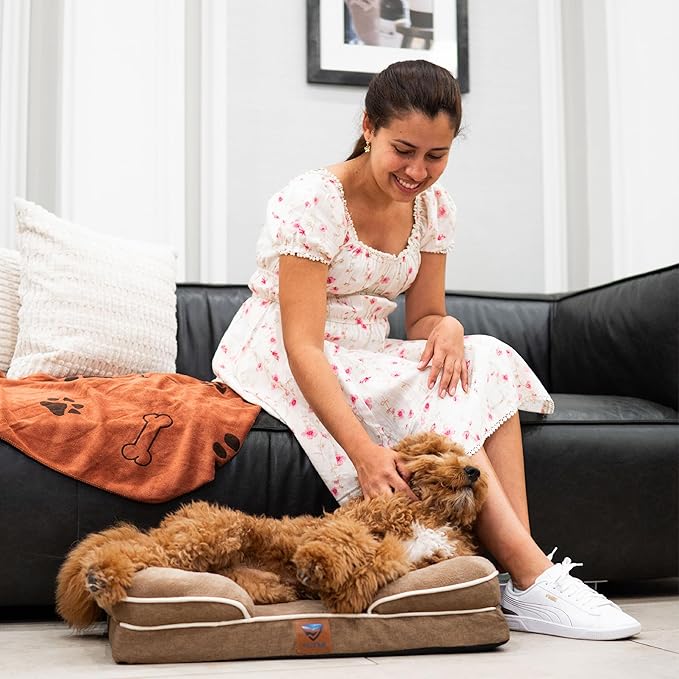-kit Orthopedic Dog Bed with Blanket - Waterproof - Washable Cover and Memory Foam Dog Bed Cama para Perros Small Size Brown.