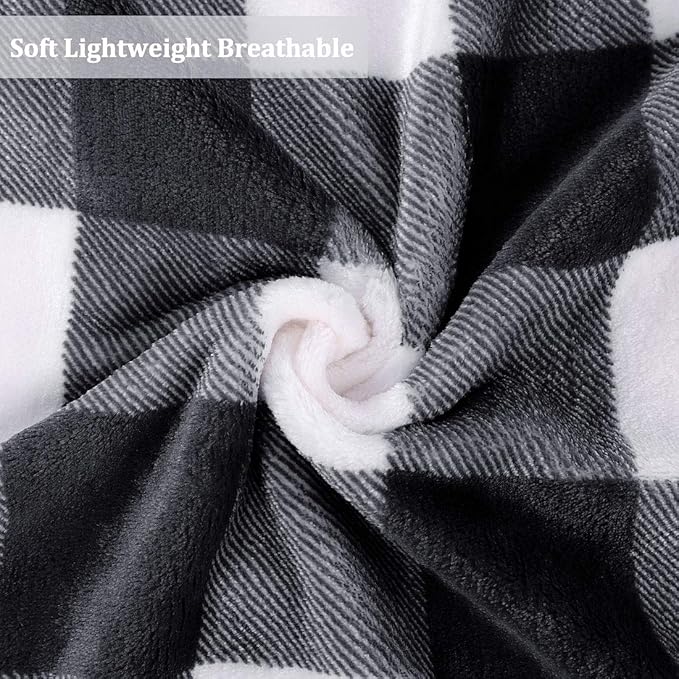 PiccoCasa Plaid Flannel Fleece Throw Blanket, Buffalo Checkered Soft Blankets and Throws, Plush Lightweight Decors Blanket for Couch Sofa Traveling, 50" x 60", White and Black Tartan