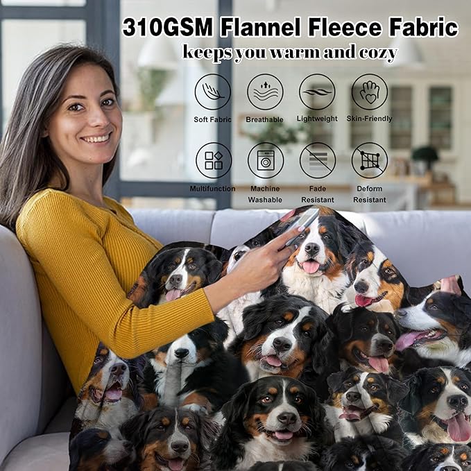 Bernese Mountain Dog Blanket,Bernese Mountain Gifts for Dog Lovers,Flannel Blanket Throws for Dog Mom Dad,Soft Blankets for Sofa Bed Home Decor,Gifts for Adult Men Women Halloween Christmas,60"x80"