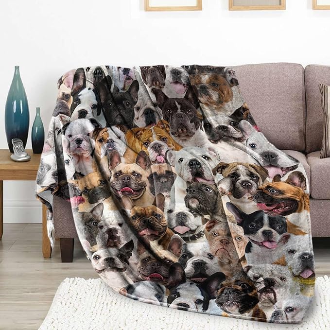 Bulldog Blanket,Bulldog Gifts for Dog Lovers,Bulldog Flannel Blanket Throws for Dog Mom Dad,Soft Warm Blankets for Sofa Bed Home Decor,Gifts for Adult Men Women Halloween Christmas,60"x80"