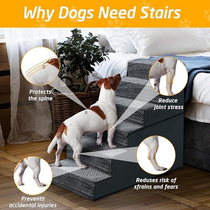 28" H Dog Stairs for Large Dogs 6-Steps Dog Ramps for High Beds and Couch Non-Slip Extra Wide Pet Stairs for Old Dogs and Puppy and Cat - Stable & Durable Pet Steps with Machine Washable Cover Indoor