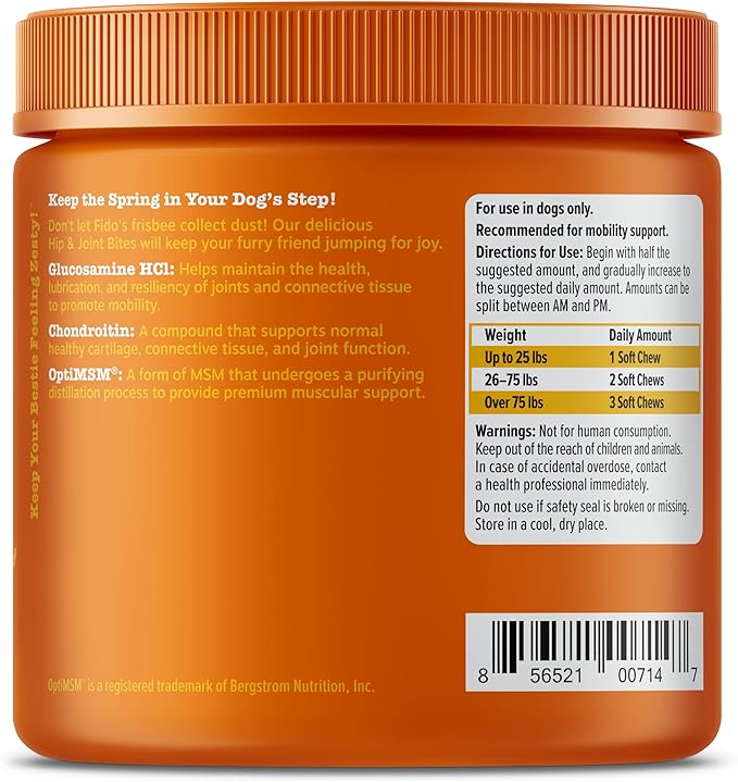 Zesty Paws Hip and Joint Supplement for Dogs - Glucosamine with Chondroitin, MSM, Vitamins C and E Dog Joint Relief - Mobility Bites Duck – 90 Count