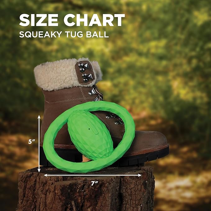Hound2O Outdoor Dog Toys - Squeaky Tug Ball, Green - Tough, Engaging, Interactive Chew Toys - Chew, Chase, & Fetch - Durable Materials That Float - Easy to Clean for Outdoor Play - Non-Toxic Materials