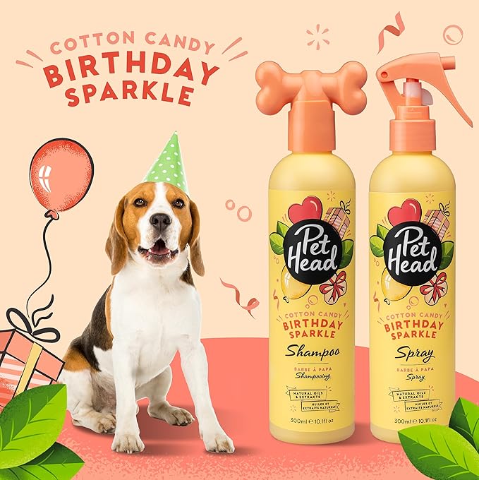 Pet Head Birthday Sparkle Dog Deodorizer Spray | Cotton Candy Scent| Ideal for Dogs with Sensitive Skin | Dog Birthday Present | Vegan | Gentle Formula for Puppies | Made in USA | 10.1 fl. oz.