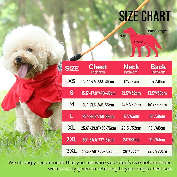 Dog Raincoat with Harness Built in,Outdoor Waterproof Puppy Rain Jacket for Large Dogs,Adjustable Waist by Strap Doggie Rain Coats,Red XL