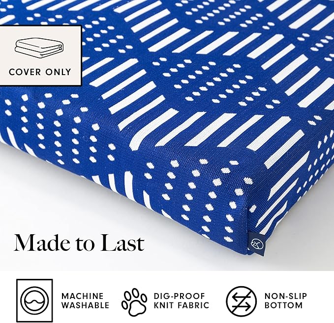 LAY LO Pets Dog Bed Cover/Washable & Durable Replacement Dog Bed Cover/DIY Eco-Friendly Dog Bed Cover/Stuffable Dog Bed Cover/Cover ONLY (Large, Blue Bogolan)