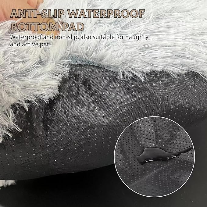 Cat Bed Round Fluffy Hooded Cat Bed Cave, Anti-Anxiety Cave Bed with Hooded Blanket, Cozy Cuddler Luxury Puppy Pet Bed, Anti-Slip Bottom and Machine Washable (Grey, Medium)