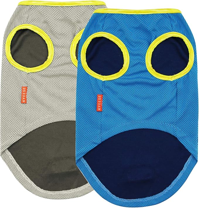 KYEESE 2 Pack Dog Cooling Shirts - Breathable Instant Cooling Vests, Lightweight for Summer Dog Apparel, Blue+Grey, Large