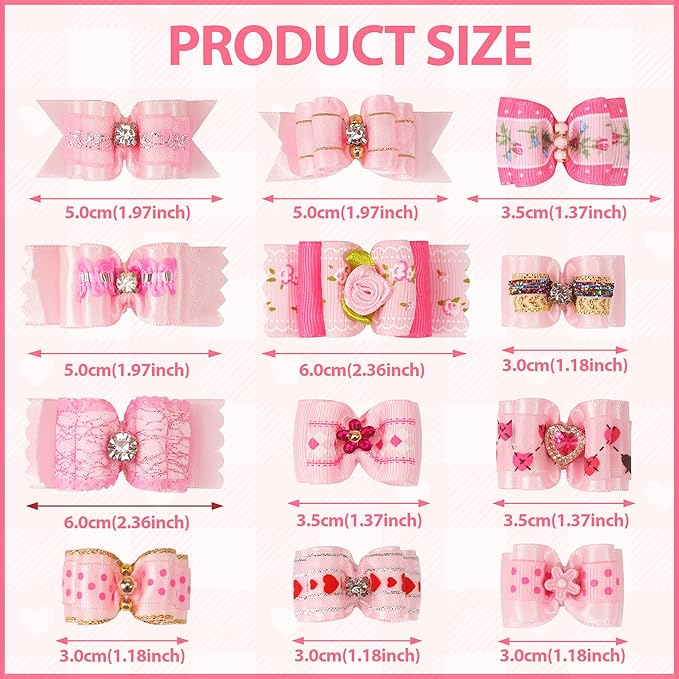 Yxiang 24PCS Dog Hair Bows, Pink Cute Dog Hair Bows Yorkie Puppy Bows with Rubber Band Pet Grooming Bows Colored Polka Dot Dog Hair Accessories for Small Dogs