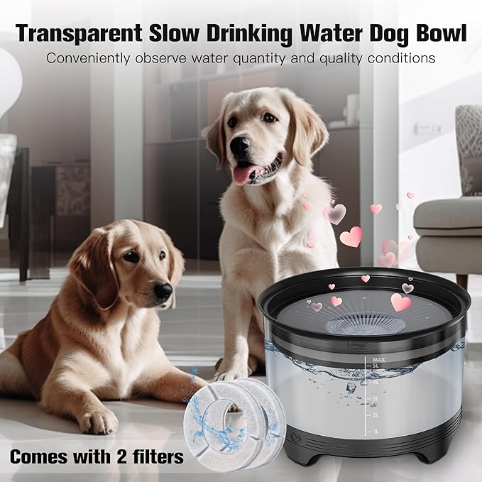 UPSKY 5.5L Dog Water Bowl,186oz Large Capacity No Spill Water Bowl for Dogs, Splash Proof Slow Water Feeder with Heightened Base, Anti-Slip Slow Drinking Pet Water Bowl for Messy Drinkers, B-Black