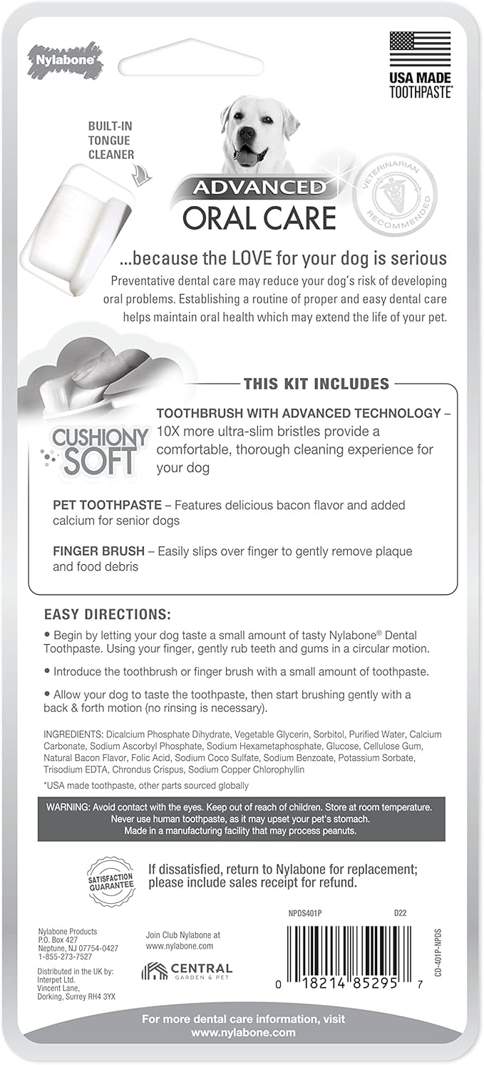 Nylabone Advanced Oral Care Senior Dog Dental Kit with Cushiony Soft-Bristle Toothbrush Senior 3 Count