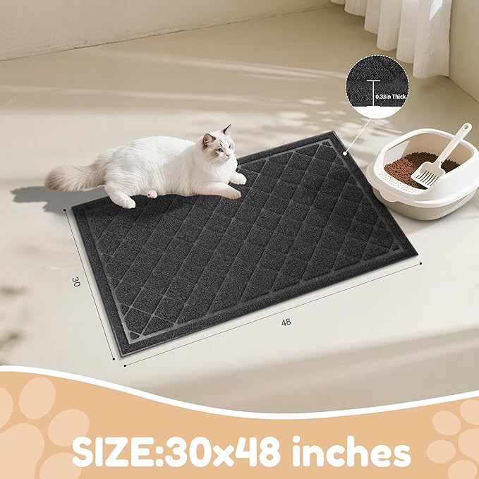 Amyracel Cat Litter Mat, 48"x30" Non-Slip Litter Trapping Mat, Urine-Proof Kitty Litter Mats for Floor, Soft on Kitty’s Paws, Kitten Supplies for Indoor Cats (Black)