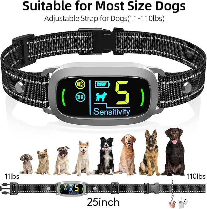 Dog Bark Collar for Large Medium Small Dogs, Rechargeable Smart Bark Collar, Anti Barking Training Collar with 5 Adjustable Sensitivity Beep Vibration (Grey)