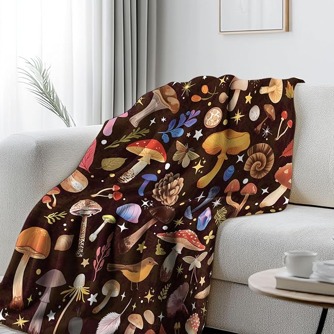Mushroom Blanket Gifts for Women, Funny Mushroom Gifts, Mushrooms Throw Blanket for Sofa Couch, Ideal Mushrooms Themed Gift, 60"x50"