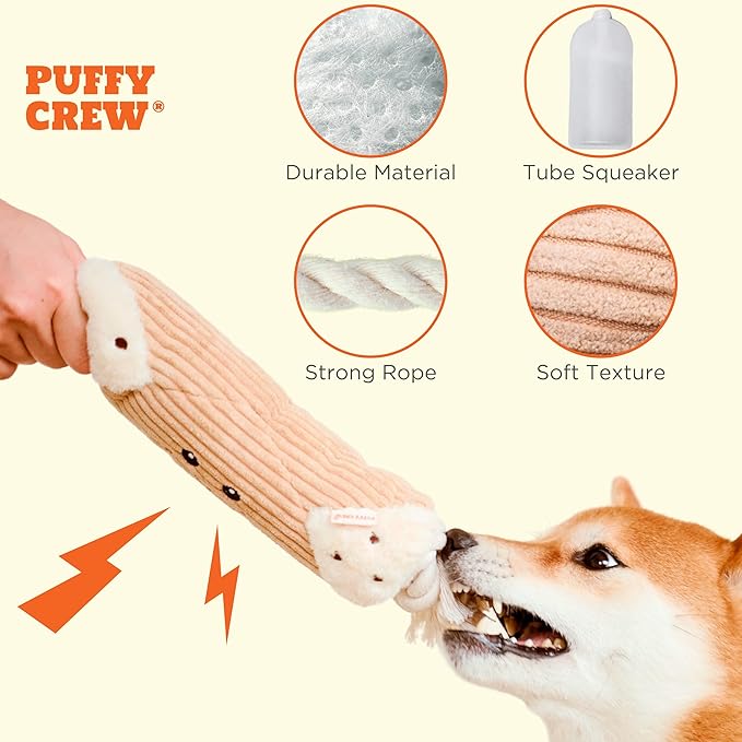 Squeaky Dog Plush Toy, Bakery Bite_Stick Collection, 12", for Various Sized Dogs (Cannoli, Large)