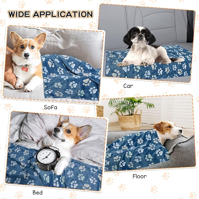 1 Pack 3 Premium Fleece Blankets for Large and Medium Dogs - Super Soft Fluffy Pet Throw for Puppies and Cats, Navy Blue Paw Blanket (41x31 Inch)
