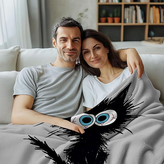 Funny Black Cat Blanket 50"x60", Birthday Gifts for Cat Lovers, Ideal Funny Cats Themed Gifts for Women, I’m Fine Blanket for Sofa Counch Room