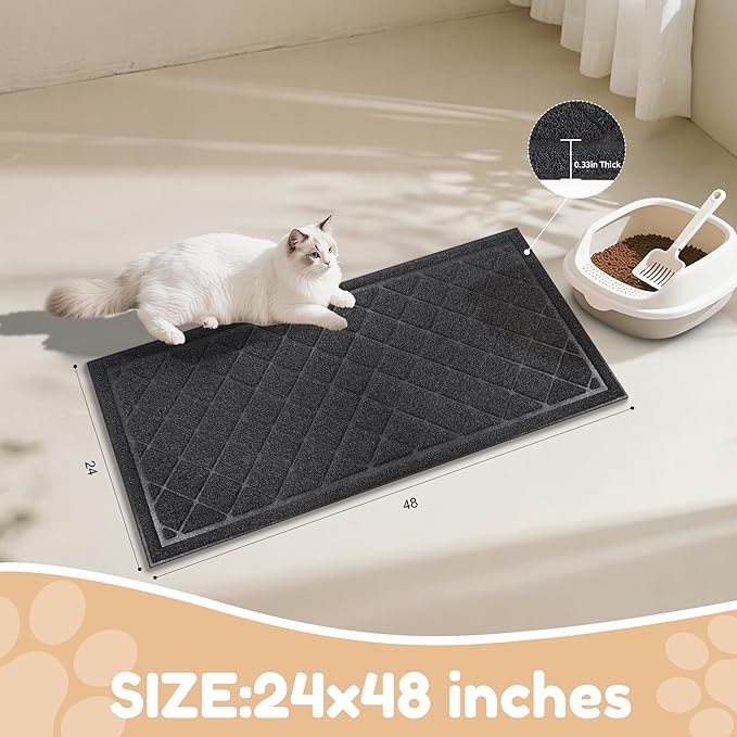 Amyracel Cat Litter Mat, 48"x24" Non-Slip Litter Trapping Mat, Urine-Proof Kitty Litter Mats for Floor, Soft on Kitty’s Paws, Kitten Supplies for Indoor Cats (Black)