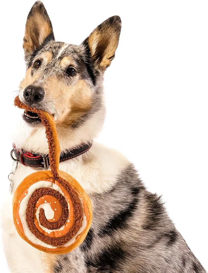 P.L.A.Y. Cute Plush Dog Toys - Coffee Shop Food Themed Durable Squeaker Chew Toy, Great for Puppies & Small, Medium, Large Dog Breeds - Machine Washable, Recycled Materials (Pup Cup Cafe Cinna-bone)