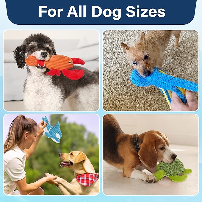 Dog Toys, 5 Pack, Plush Dog Squeaky Toys, Assortment Bundle Ocean Animal Pet Toy for Small Medium Large Dogs, Stuffed Puppy Chew Toy, Doggy Birthday Gift