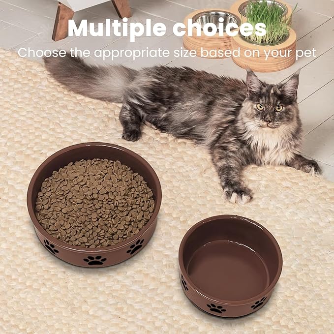 KPWACD Ceramic Pet Bowl for Dogs and Cats, Weighted Non-Slip Dog Bowls Food and Water Dish, Durable Pets Feeding Bowls Suitable for Small, Medium, and Large Dogs, Brown, 70 Oz