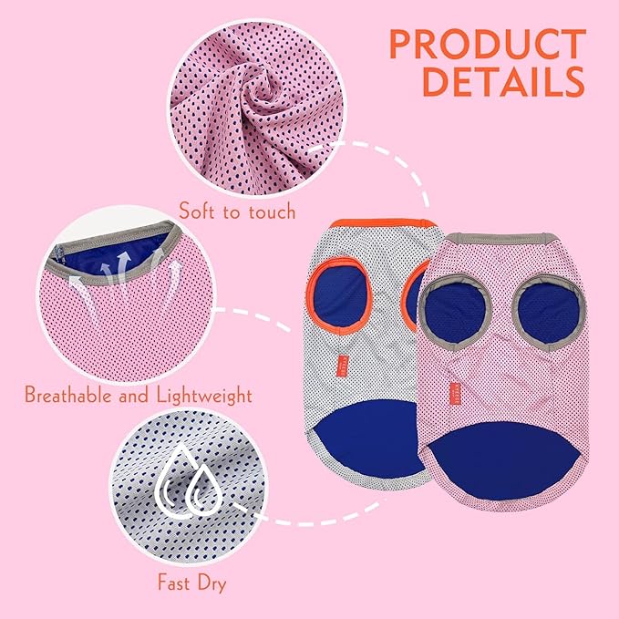 KYEESE 2 Pack Dog Cooling Shirts - Summer Dog Apparel, Lightweight for Breathable Instant Cooling Vests Soft Cooling Vest, Pink+Grey, Large