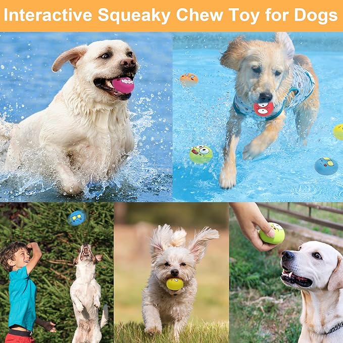 Latex Dog Squeaky Toys Balls for Teething Puppies, Small, Medium Dogs, 6 Pcs Bouncy Cute Face Pet Dog Toys