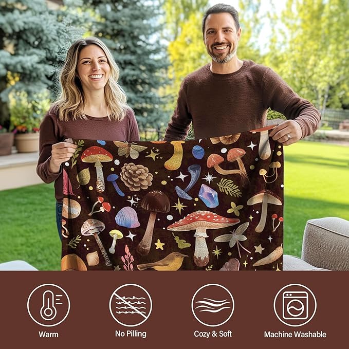 Mushroom Blanket Gifts for Women, Funny Mushroom Gifts, Mushrooms Throw Blanket for Sofa Couch, Ideal Mushrooms Themed Gift, 60"x50"