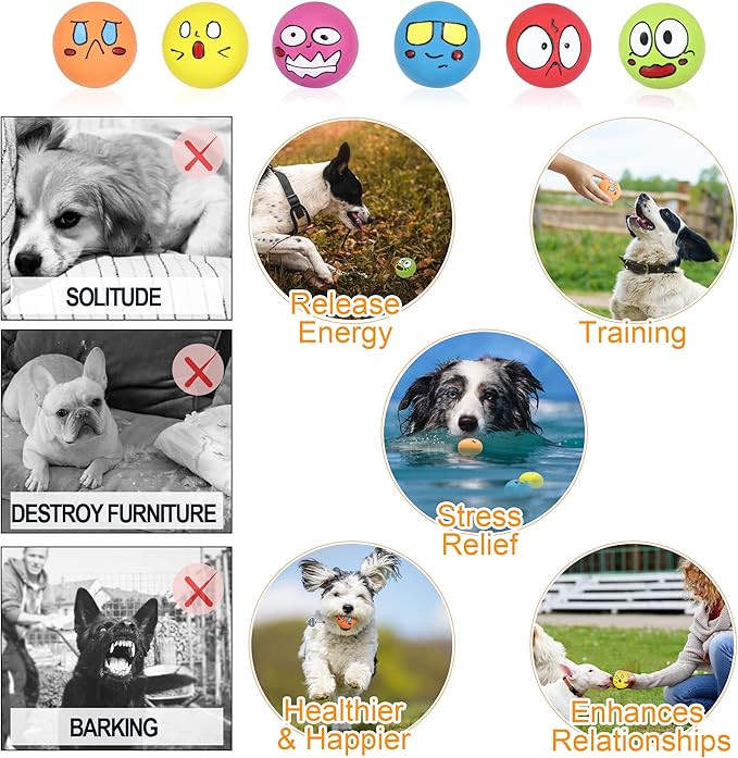 Latex Dog Squeaky Toys Balls for Teething Puppies, Small, Medium Dogs, 6 Pcs Bouncy Cute Face Pet Dog Toys