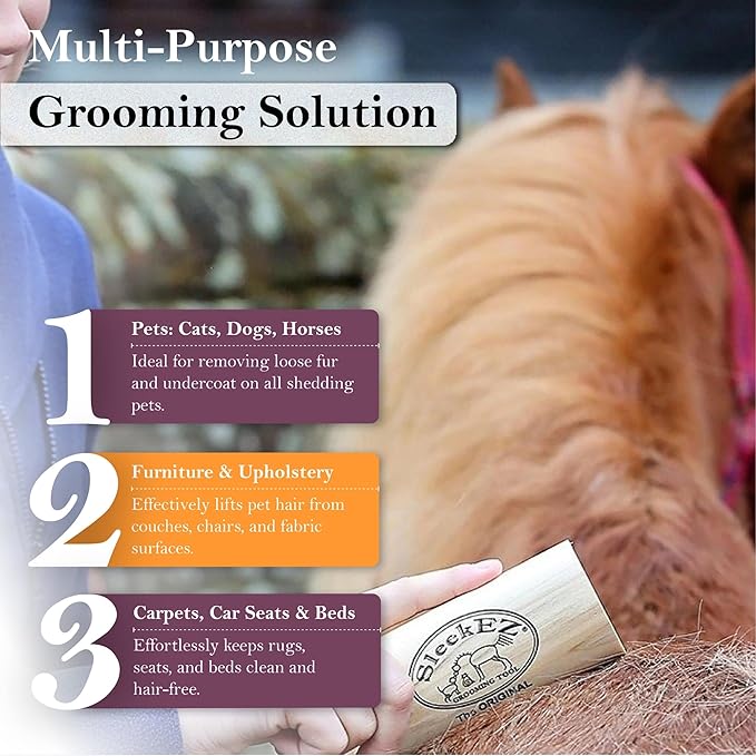 SleekEZ Deshedding Grooming Tool | Horse Brush Deshedder for Horse Grooming Kit | Pet Hair Removal Tool | Curry Comb | Deshedding Brush | Shedding Comb | Works on All Hair Types | Made in USA
