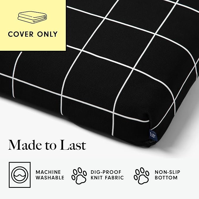LAY LO Pets Dog Bed Cover, Small, Black Grid, Washable & Durable Replacement, DIY Eco-Friendly, Non-Slip Base