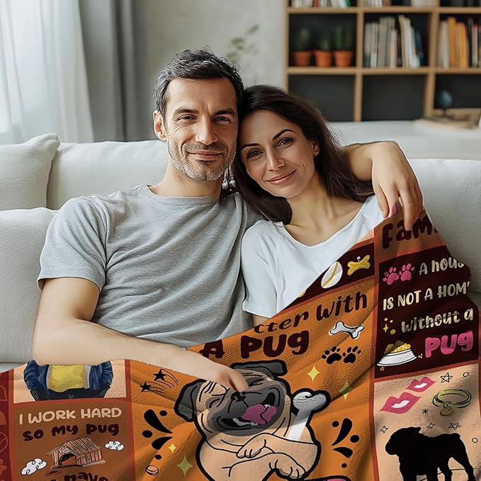 Pug Gifts for Pug Lovers Women Girl Kids, Birthday Gift Ideas for Women Men, Dog Blanket for Sofa Couch Room, Soft Animal Theme Throw Blankets 50"x 60"