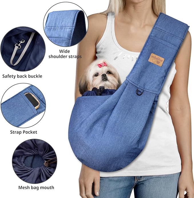 Dog Sling Carrier for Small Dogs, Soft Adjustable Wide Strap Pet Dog Bag with Safe Mouth, Hand Free Front Carrying Puppy Cat Dog Kangaroo Pouch Carrier for Traveling