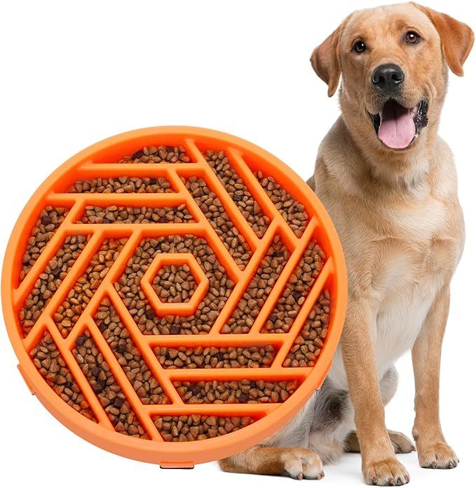 WHIPPY Slow Feeder Dog Bowl, Puzzle Maze Design to Slow Down Eating, 3-Cup Capacity, Anti-Gulping Food Bowl for Medium & Large Dogs,Orange