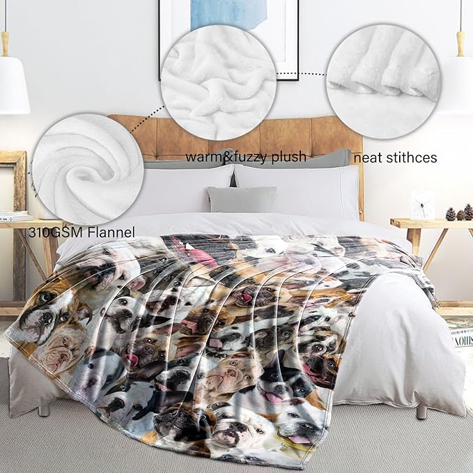 Bulldog Blanket,Bulldog Gifts for Dog Lovers,Bulldog Flannel Blanket Throws for Dog Mom Dad,Soft Warm Blankets for Sofa Bed Home Decor,Gifts for Adult Men Women Halloween Christmas,60"x80"
