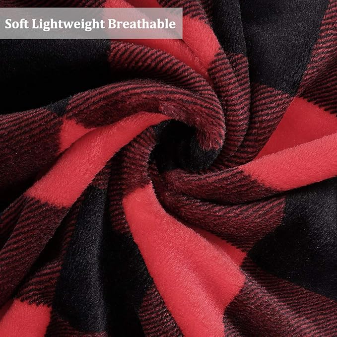 PiccoCasa Plaid Flannel Fleece Blanket Twin Size, Checkered Fiery Red Soft Blankets and Throws, Plush Lightweight Decors Blanket for Couch Sofa Bed, 60" x 78", Scarlet+Black Tartan