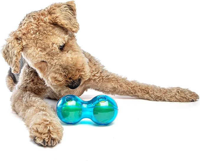 Guru Duo Ball - Medium -7.25" Blue Dog Toy, Interactive Treat Dispensing, Slow Feeding, Easy Loading, Durable Rubber, Roll-Spin-Tumble-Solve