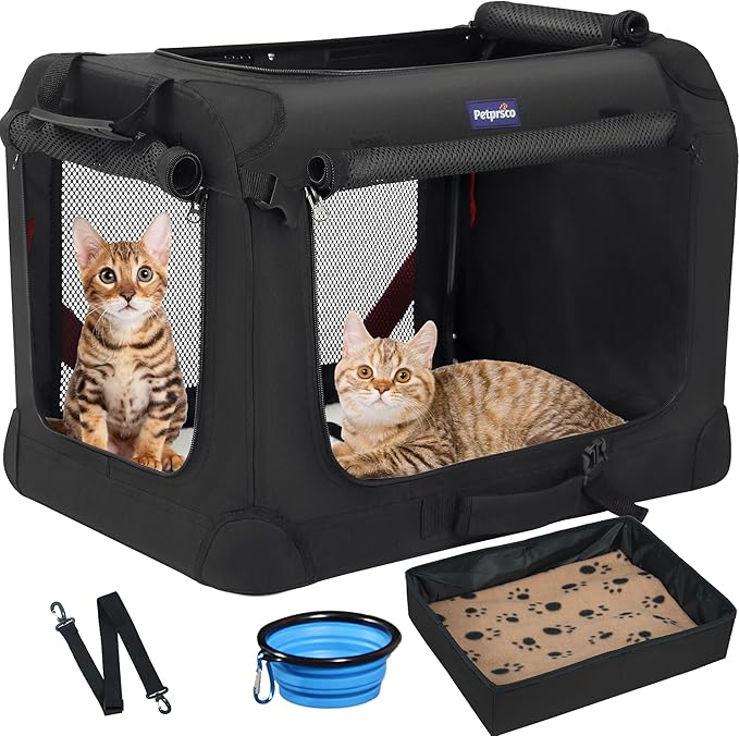 Petprsco Extra Large Cat Carrier for 2 Cats Small Medium Dogs,Soft Sided Pet Carrier 24x17x17 for Car Travel with Collapsible Litter Box, Warm Blanket, Foldable Bowl and Washable Pad